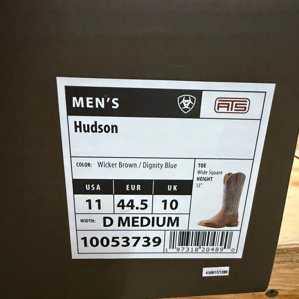 Ariat Men's Brown Leather Western Boots with Blue Embroidered Shaft - Picture 8 of 8